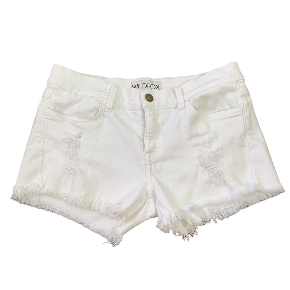 Wildfox Ruby Mid Rise Jean Cut Off Shorts Size 25 White Distressed Short Denim